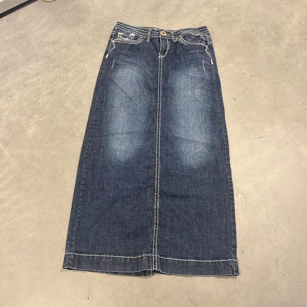 Y2K Hydraulic Grunge Style Wide Leg Dark Wash Jean Skirt